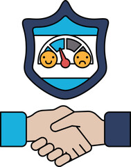 A picture of two hands shaking with a speedometer in the background