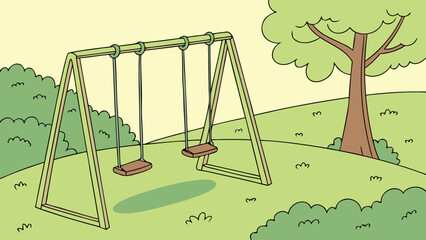 Sunny Park Swing Set Vector Illustration