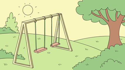 Sunny Park Swing Set Vector Illustration