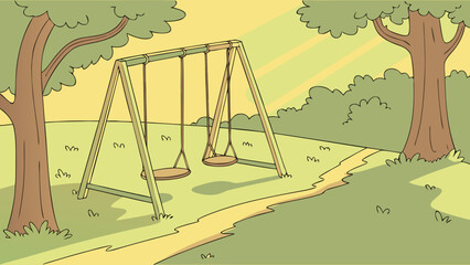 Sunny Park Swing Set Vector Illustration
