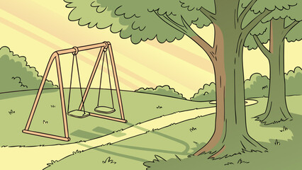 Sunny Park Swing Set Vector Illustration
