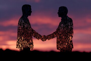 Business partnership concept with handshake and financial background