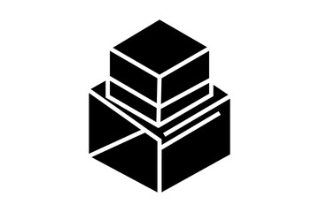 This is a monochrome logo with a strong geometric feel, showcasing a stack of two shapes. The top shape is a smaller, simple cube