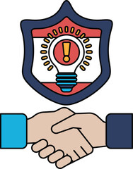 Fototapeta premium A shield with a light bulb on it and two hands shaking