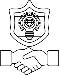 Fototapeta premium A black and white image of two hands shaking with a diamond