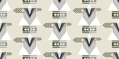 Southwestern geometric seamless pattern Aztec inspired triangle and stripe motif, Modern decorative with tribal style.
