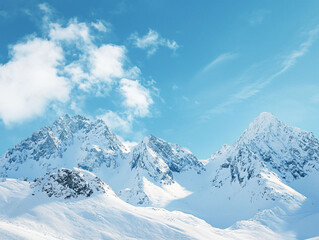Majestic Snow-Covered Mountains Under Clear Blue Sky with Clouds