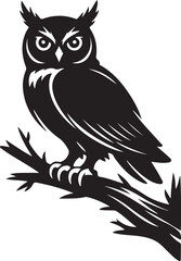 Halloween owl on tree branch with moon silhouette vector