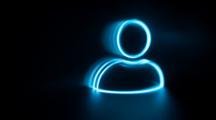 Illuminated blue silhouette of a person on a dark black background