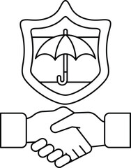 A black and white image of two hands shaking with a shield