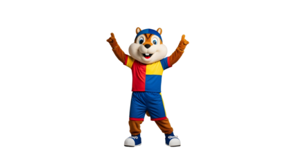Cheerful Mascot Squirrel with Outstretched Arms, Cheering and Smiling, Joyful Character, Isolated