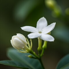 Fototapeta premium White Jasmine Flower and Bud Close-Up
