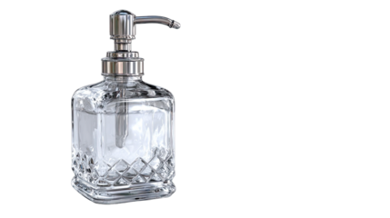 Clear glass soap dispenser with etched diamond pattern