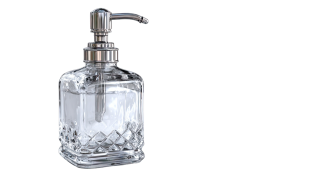 Clear glass soap dispenser with etched diamond pattern