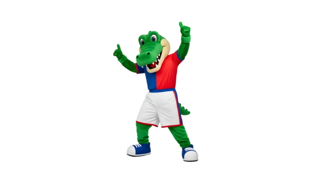 Cheerful Crocodile Mascot with Thumbs Up in Sportswear Posing on Transparent Background