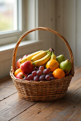Fruitful Harvest Basket Abundance of Apples Bananas Grapes