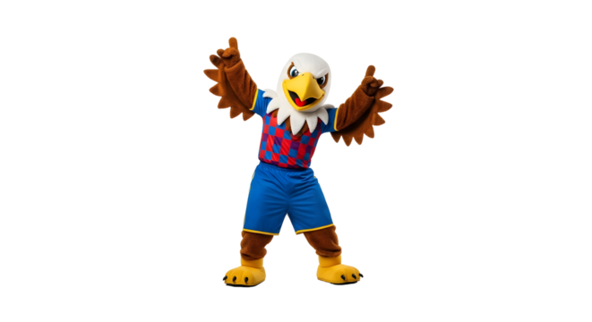Joyful Eagle Mascot in Sportswear Poses Enthusiastically Against Transparent Background