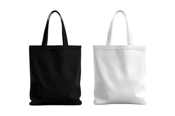 Two blank tote bags, black and white