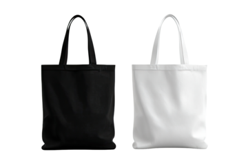 Two blank tote bags, black and white