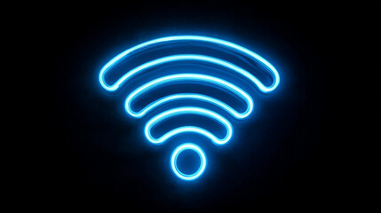 A glowing blue wifi symbol against a solid black background design