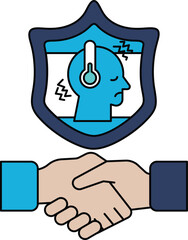 A man wearing headphones is shaking hands with another man