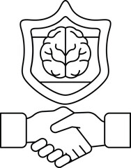 A brain is shown on a shield with a handshake symbol