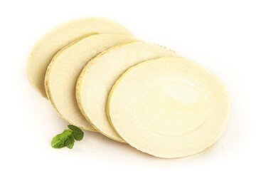 Fresh Bamboo Shoots Sliced White Background Asian Vegetable Ingredient Cooking