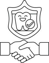 A smiling tooth is holding a shield that says 