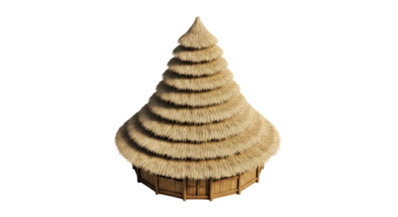layered thatch hut 3d model of an island retreat, isolated on transparent background