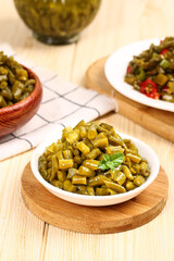 Pickled Green Beans in Bowl - Traditional Fermented Vegetable Food