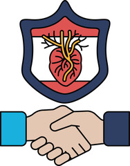 Fototapeta premium A black and white drawing of two hands shaking hands with a heart in the middle