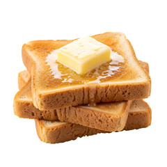 Delicious stack of toasted bread slices topped with melting butter a classic breakfast treat isolated on transparent background