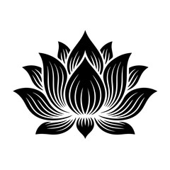 Fototapeta premium Lotus Bloom Silhouette: A minimalist black lotus flower silhouette, a symbol of purity and spiritual awakening. Perfect for design concepts.