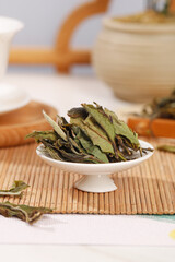 Organic White Tea Leaves Fuding Dragon Ball Style Traditional Chinese Tea Ceremony Setup