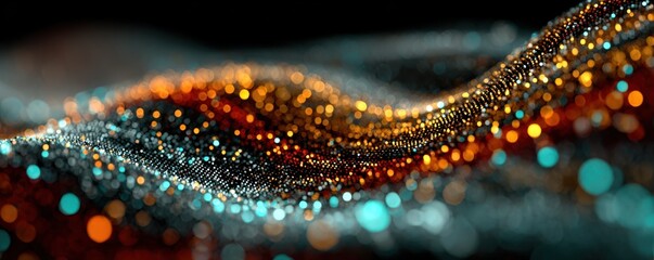 Fototapeta premium Abstract Data Stream with Glowing Particles and Flowing Lines on Dark Backdrop