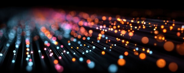 Abstract Data Transmission with Luminous Lines and Bokeh Effect Background