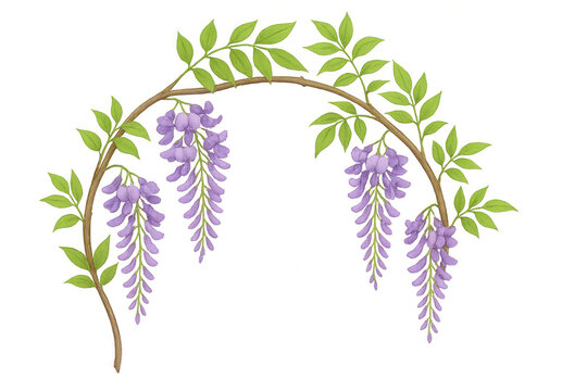 wisteria flowers, purple, green leaves, white background clip art preview