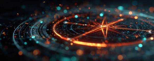 Abstract Digital Compass with Glowing Elements Represents Navigation and Guidance