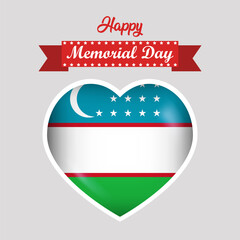 Happy Memorial Day Uzbekistan Flag Heart Banner