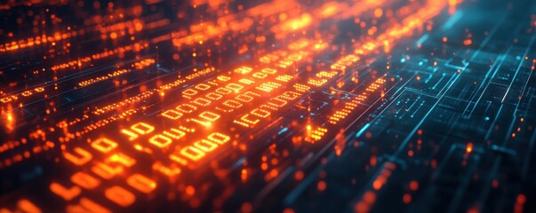 Abstract Digital Data Stream with Binary Code and Glowing Particles Technology