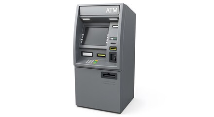 A modern ATM machine, banking technology, and financial concept. This ATM machine is available to use for any financial tasks.