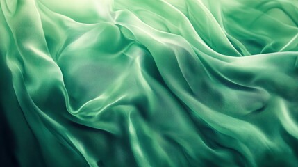 Fototapeta premium Draped green silk fabric with soft folds and lighting.