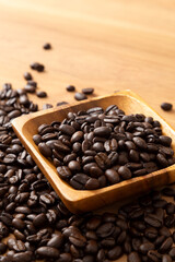 コーヒー豆　木目背景