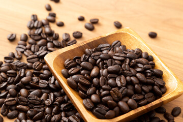 コーヒー豆　木目背景