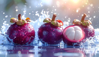 Water splash with mangosteens