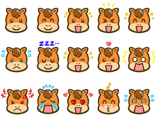 かわいい馬の喜怒哀楽落書き風イラスト素材セット