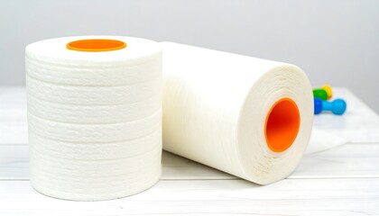 White paper towel rolls on a white surface