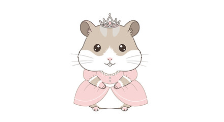 Cute cartoon hamster princess wearing a pink dress and a tiara