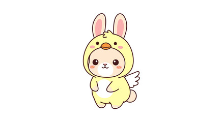 Cute cartoon chick wearing a bunny costume, , adorable illustration for childrens themes and designs