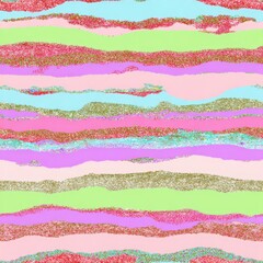 Colorful Glittery Painted Abstract Stripes Pattern on Pastel Background.